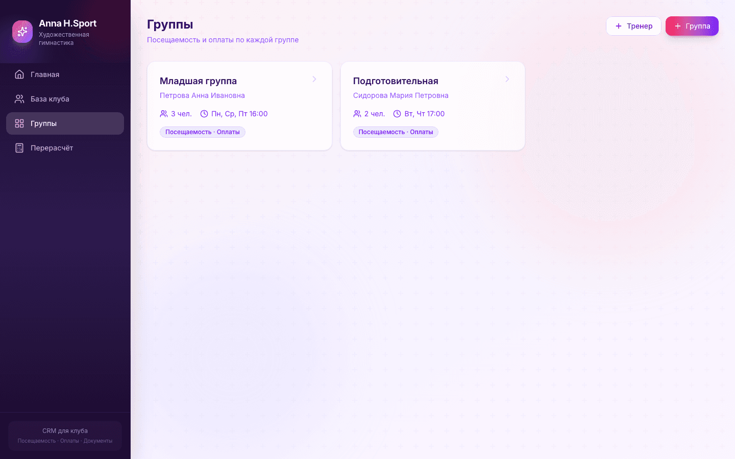 Anna H.Sport — CRM клуба художественной гимнастики — 3