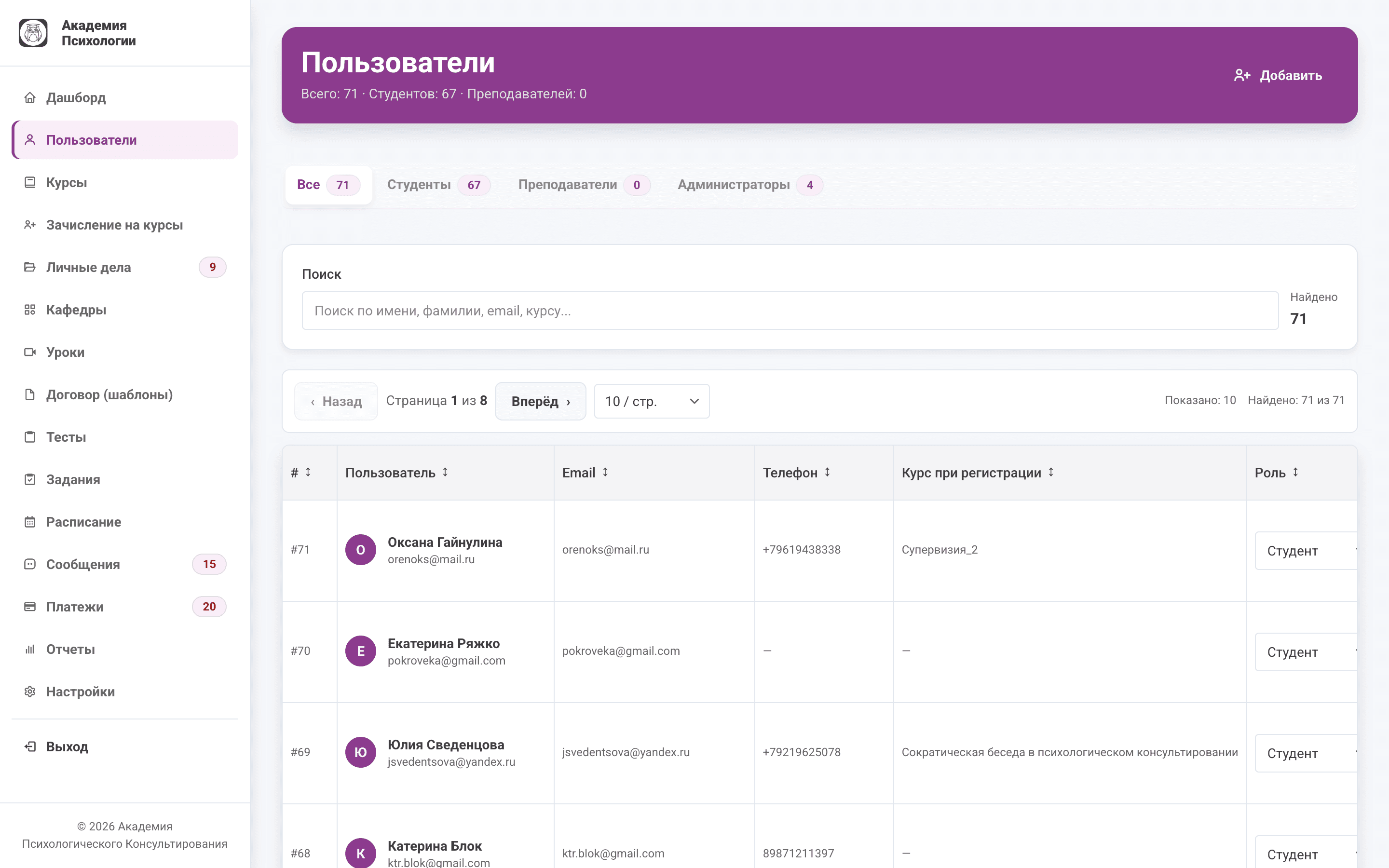 Академия психологического консультирования — ЛК и админ-панель — 3