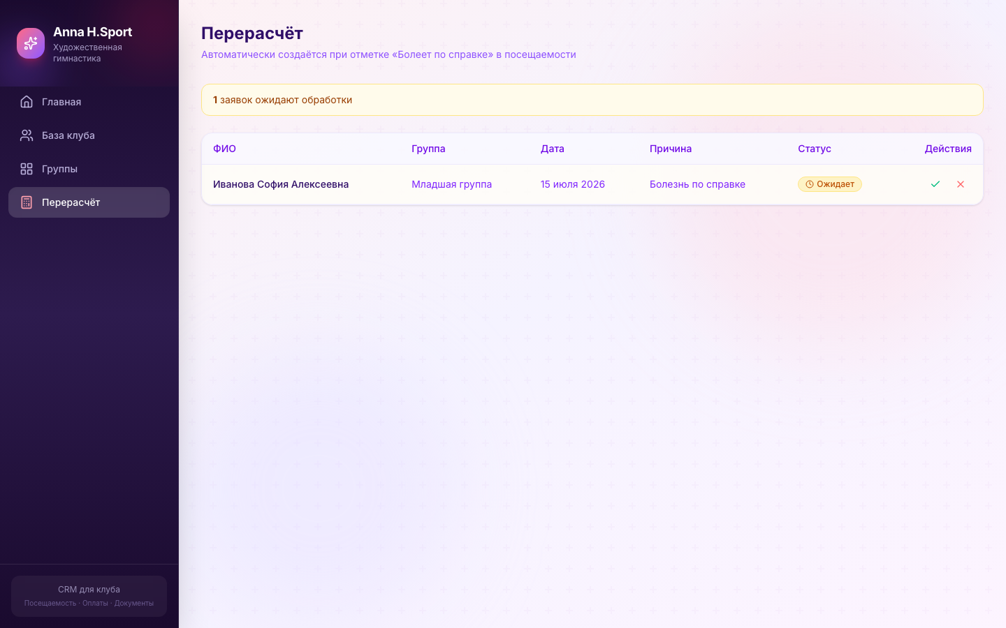 Anna H.Sport — CRM клуба художественной гимнастики — 4