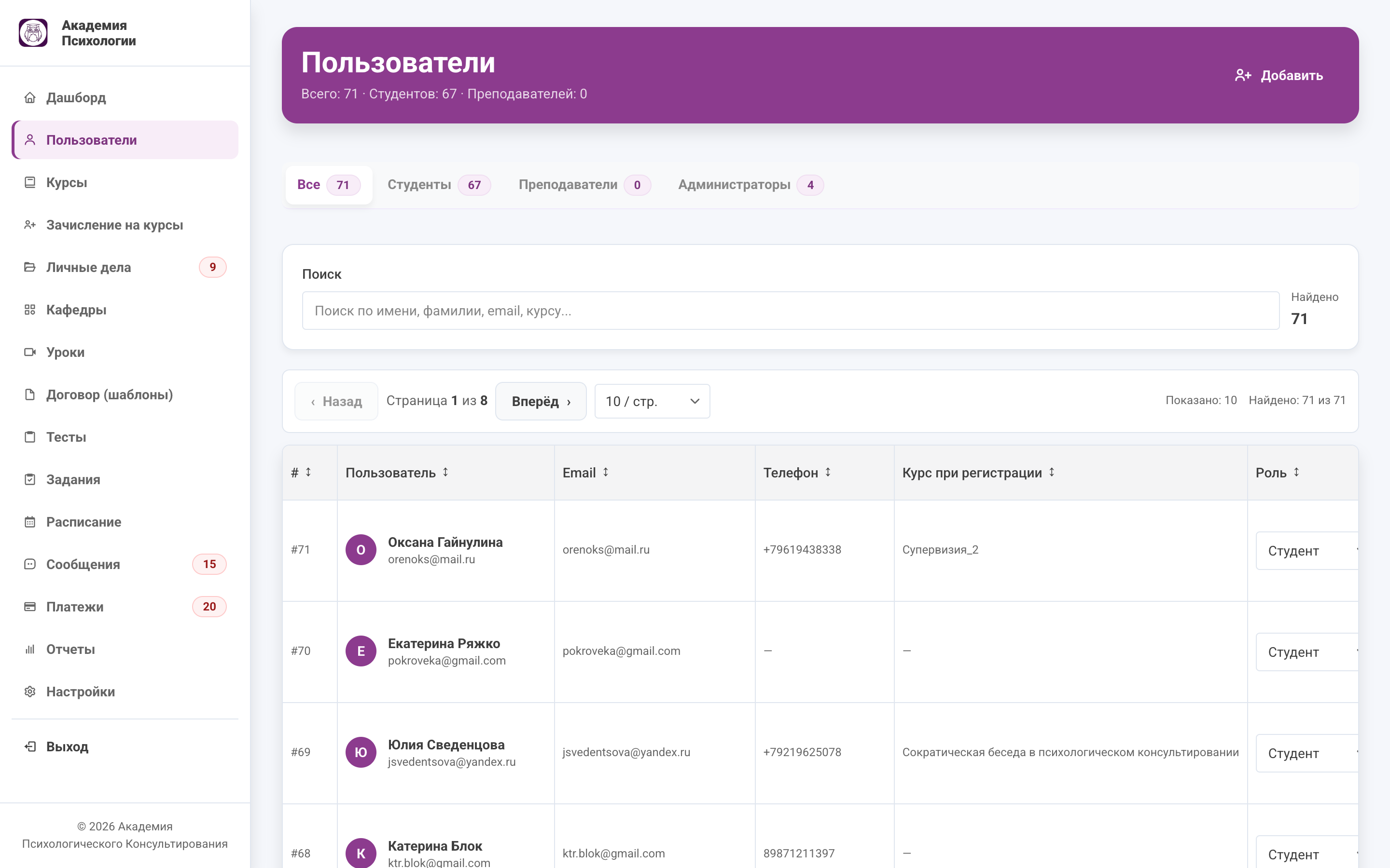 Академия психологического консультирования — ЛК и админ-панель — 3