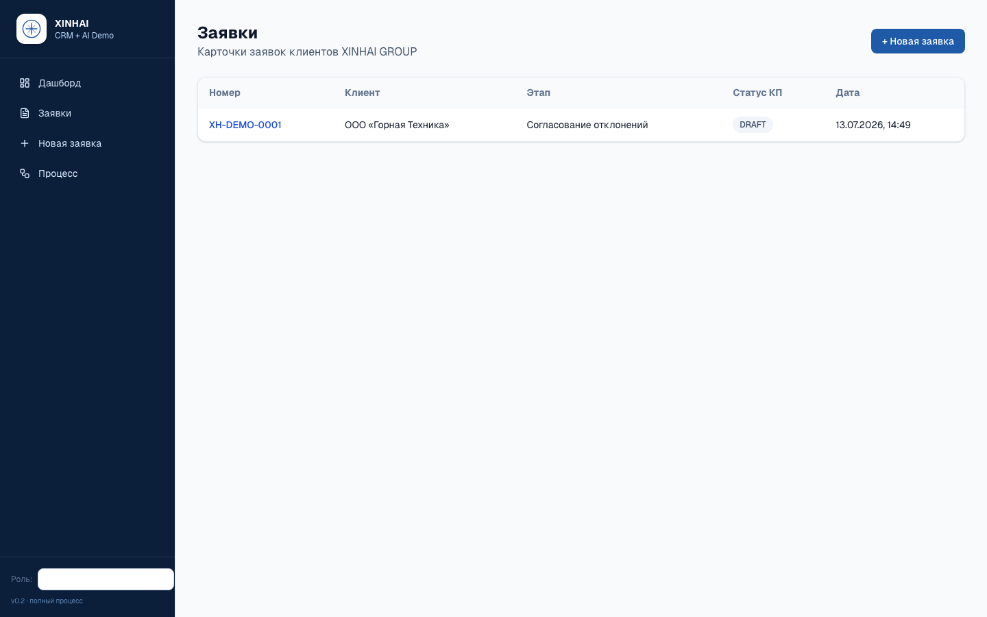 XINHAI CRM — шаблон CRM «Заявка → КП» с ИИ — 2